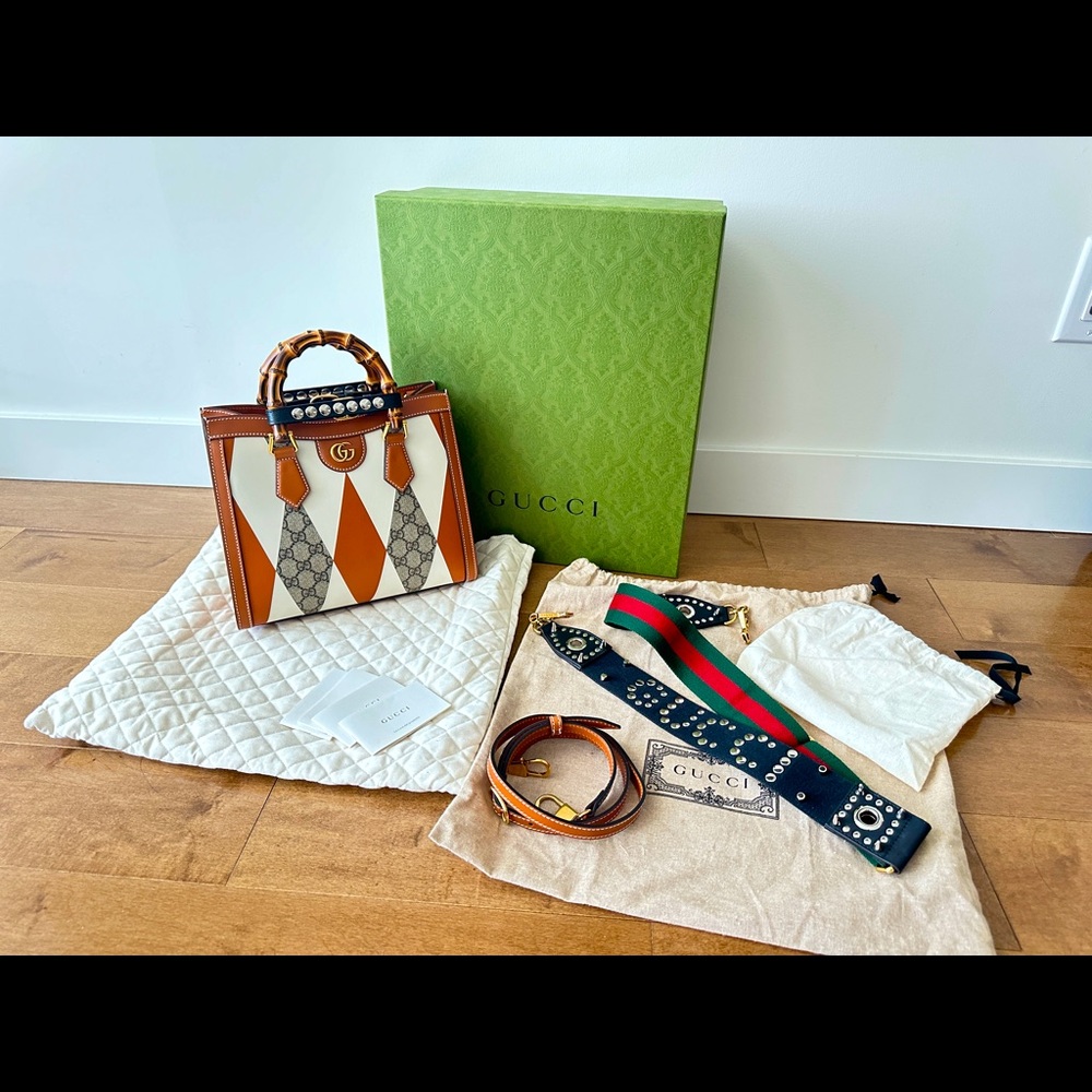 Gucci Diana Leather Bamboo handle Small Tote bag in two tone geometric